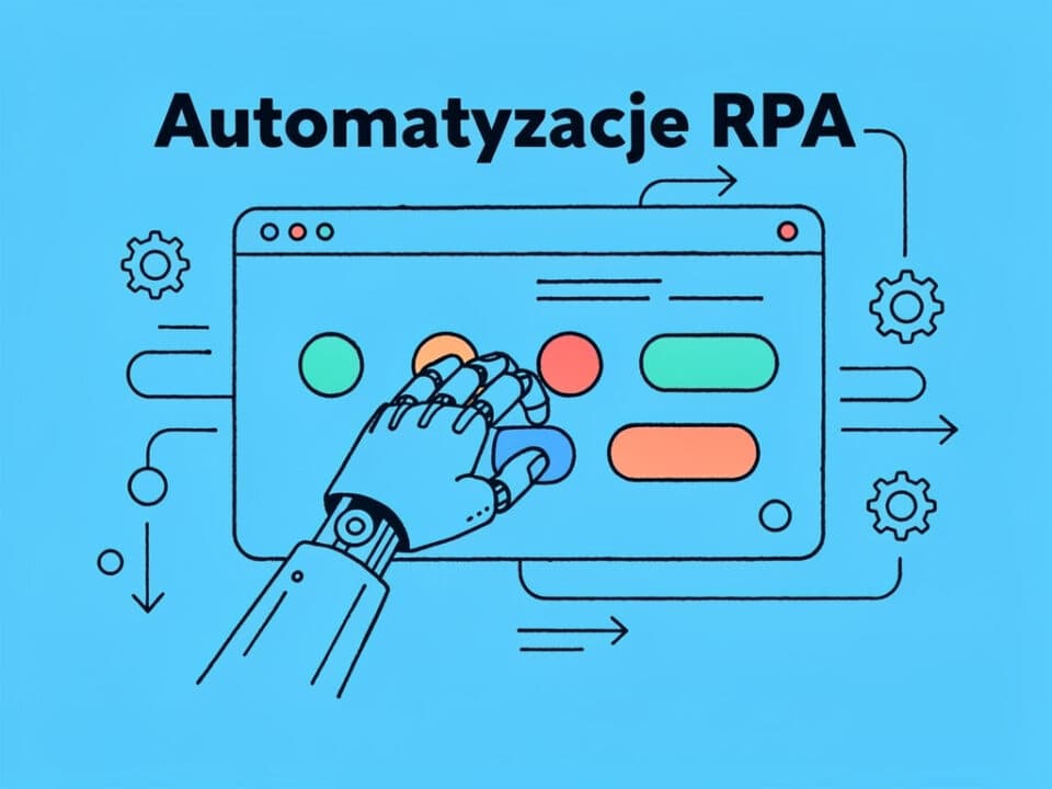 Automatyzacja RPA, robot ręczny na ekranie komputera, technologia automatyzacji procesów.