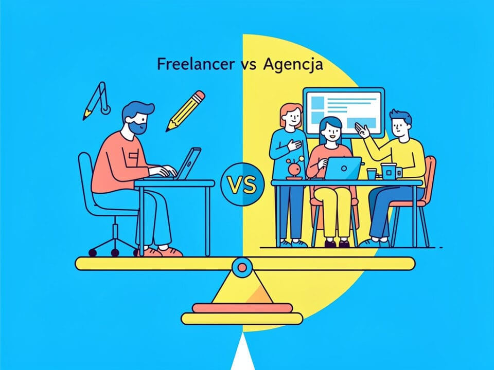 Praca freelancera i zespołu w biurze, ilustracja porównania.