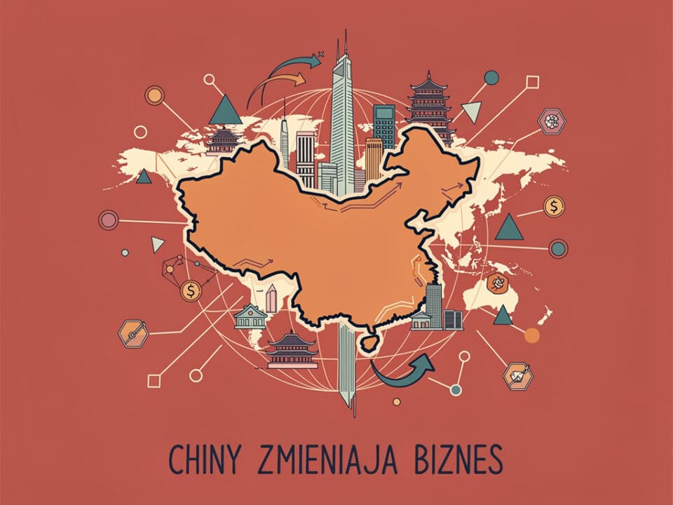 Chiny zmieniają biznes z nowoczesną mapą i ikonami rozwoju gospodarki.