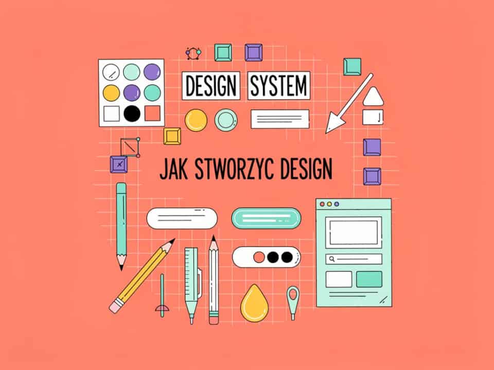 Przekonfigurowany system projektowania z narzędziami i ikonami na różowym tle.