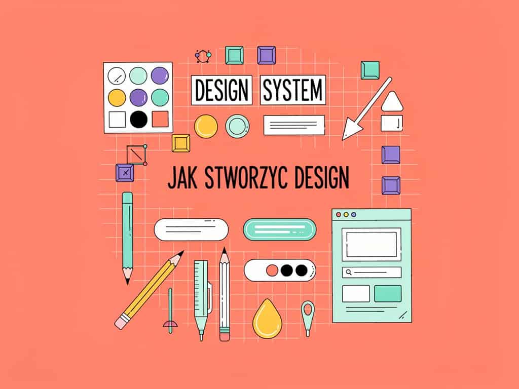 Przekonfigurowany system projektowania z narzędziami i ikonami na różowym tle.