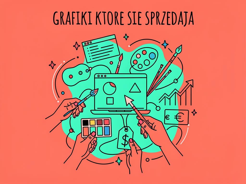 Grafiki przedstawiające sprzedaż grafik i narzędzia do tworzenia cyfrowej sztuki.