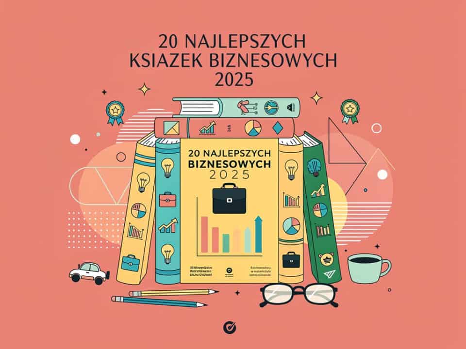 Przedstawienie kolekcji najlepszych książek biznesowych 2025 na okładkach książek i notatkach.