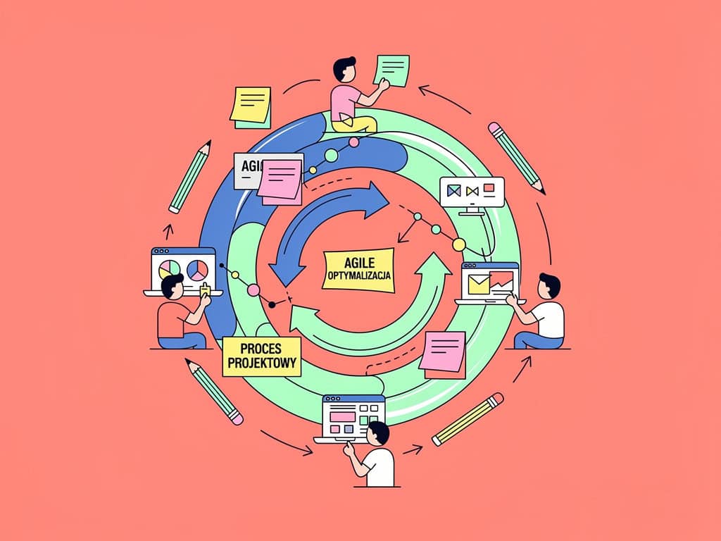 Grafika przedstawiająca procesy Agile i optymalizację projektów w cyklu iteracyjnym.