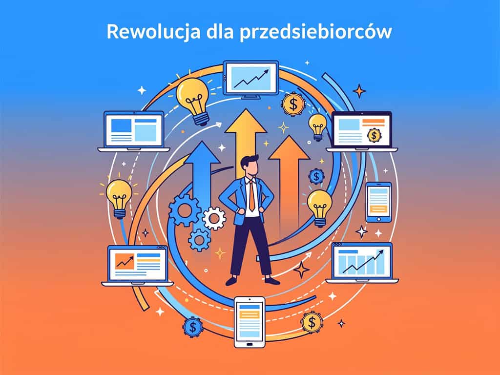 Przemysłowa rewolucja dla przedsiębiorców z wykresami i technologiami cyfrowymi.