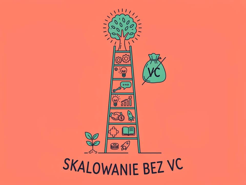 Kreatywna grafika o skalowaniu bez VC z drzewem i symbolami rozwoju.