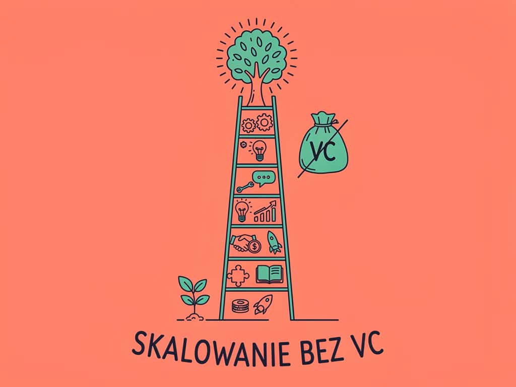Kreatywna grafika o skalowaniu bez VC z drzewem i symbolami rozwoju.