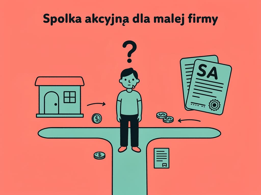 Spółka akcyjna dla małej firmy, ilustracja, dokumenty, pieniądze, biznes, finansowe, startup.