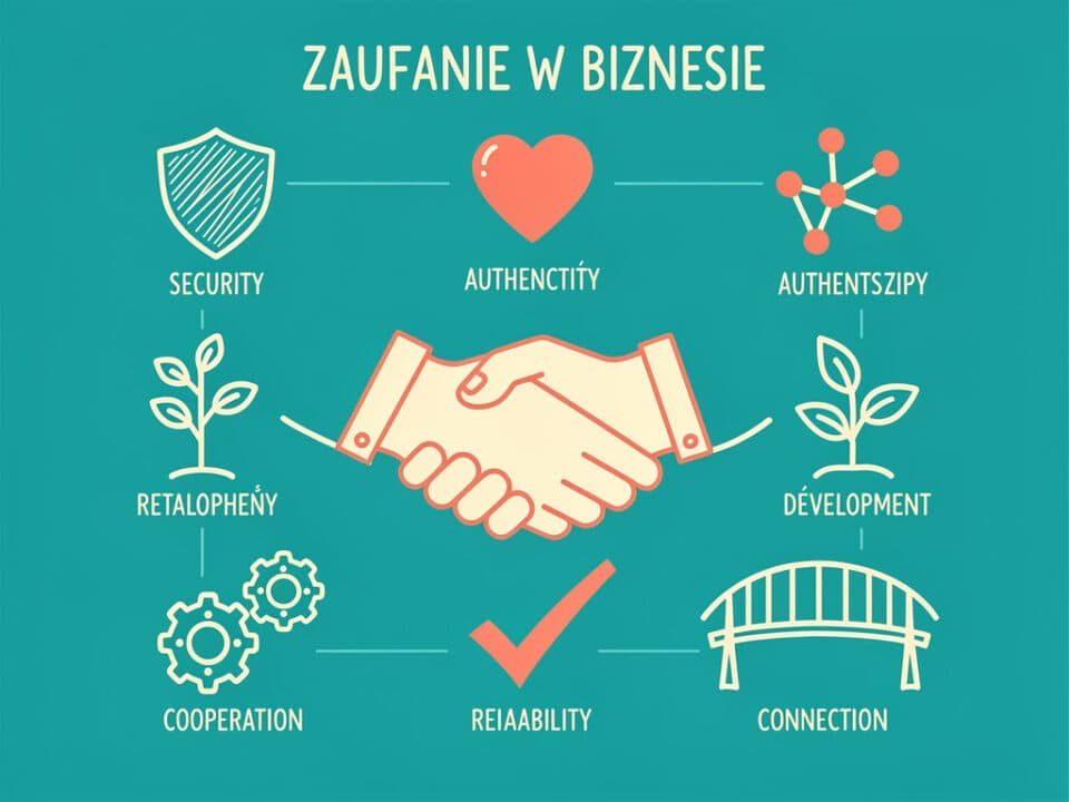 Zaufanie w biznesie, rękawica, symbole bezpieczeństwa i współpracy, grafika.