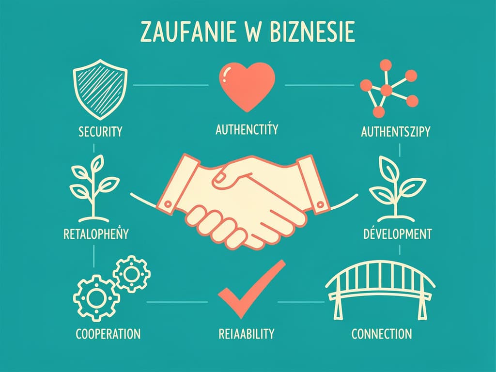 Zaufanie w biznesie, rękawica, symbole bezpieczeństwa i współpracy, grafika.