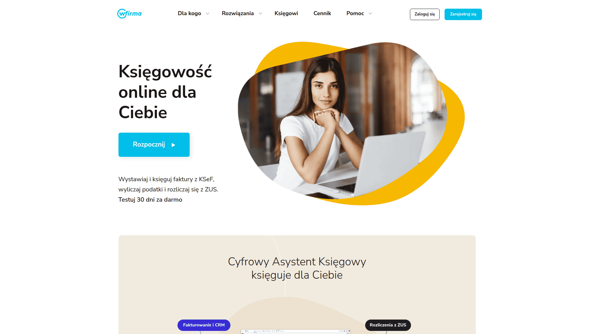 Kobieta korzystająca z laptopa, praca zdalna, nowoczesne biuro, technologia, biznes.